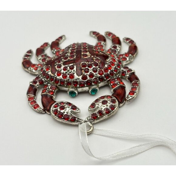 Dillards Handcrafted Pewter Crab Christmas Tree Ornament Red and Silver Tone - Picture 2 of 9